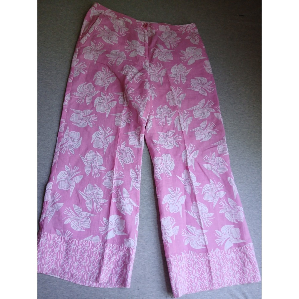 Sigrid Olsen Pants 8 Linen Wide Leg Floral Cropped Resort Beach Boho Beach